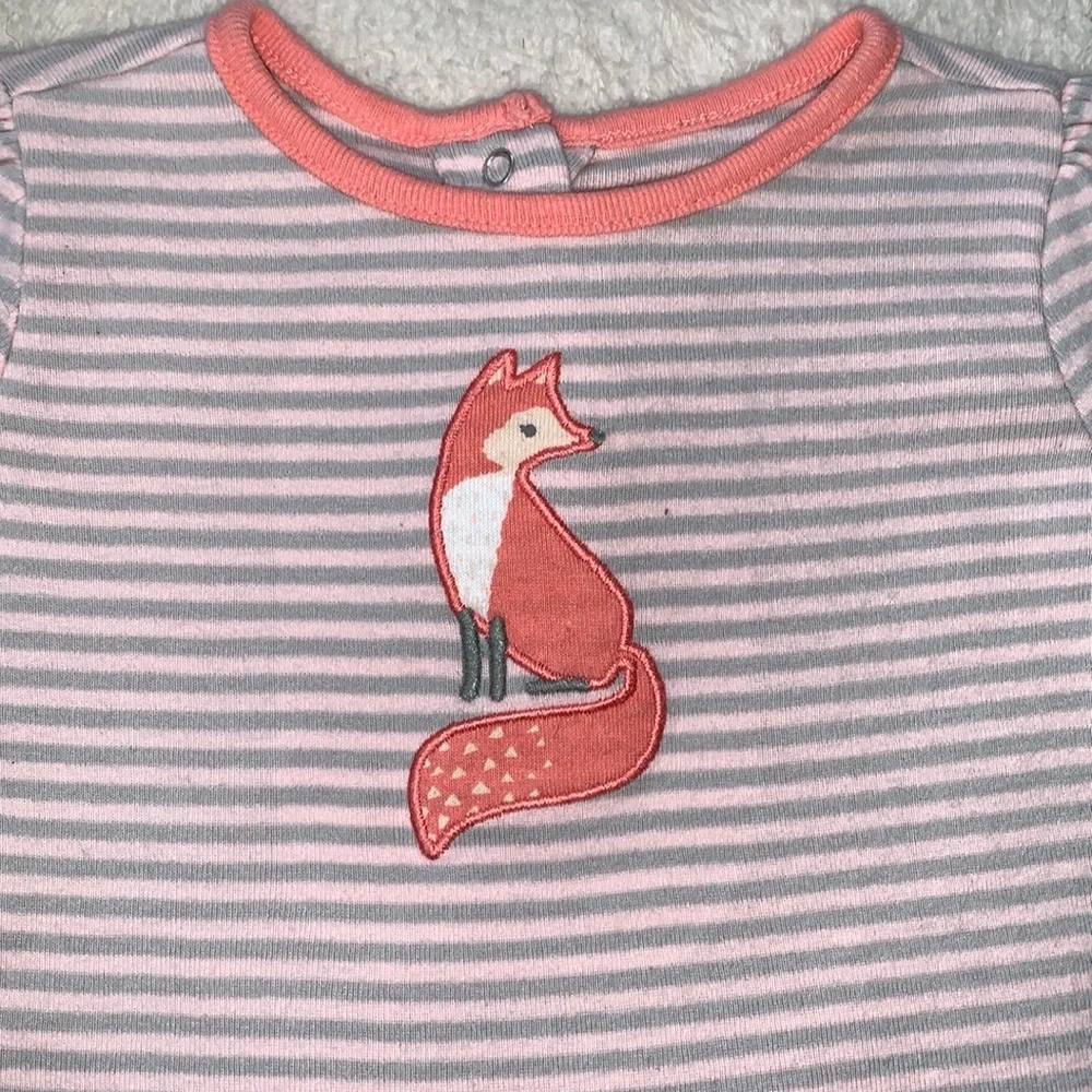 Gymboree 3-6M Striped Fox Onesie Bodysuit Gray& Pink EUC - Picture 2 of 7